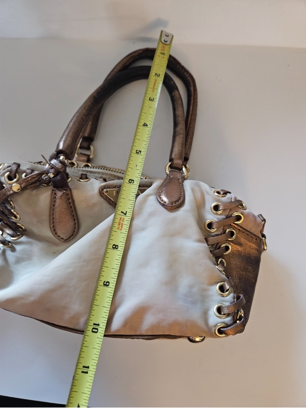 Prada Cream Mini Bag with Bronze Trim and Tassel - Picture 9 of 13